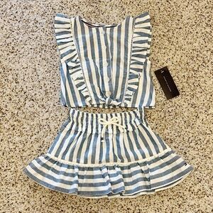 NWT Tommy Hilfiger Toddler Girls Striped Tank & Flounce-Hem Skirt Set – Size 2T